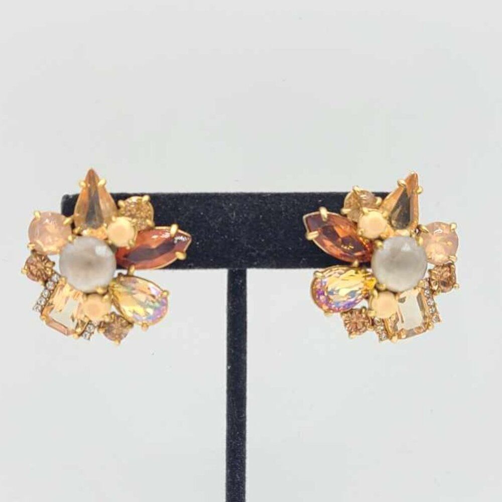 Vintage Gold Crystal Cluster with Pear Center Stud Earrings